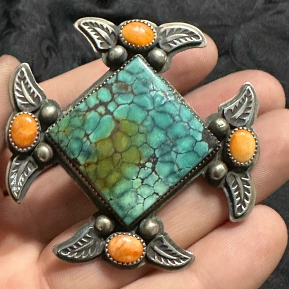 Vintage Silver Turquoise and Orange Stone Ring - Picture 3 of 5